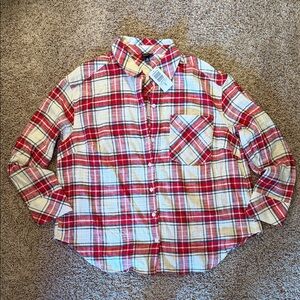 NWT Torrid Cotton Oversized Flannel Shirt - Candy Cane Plaid - Size 00